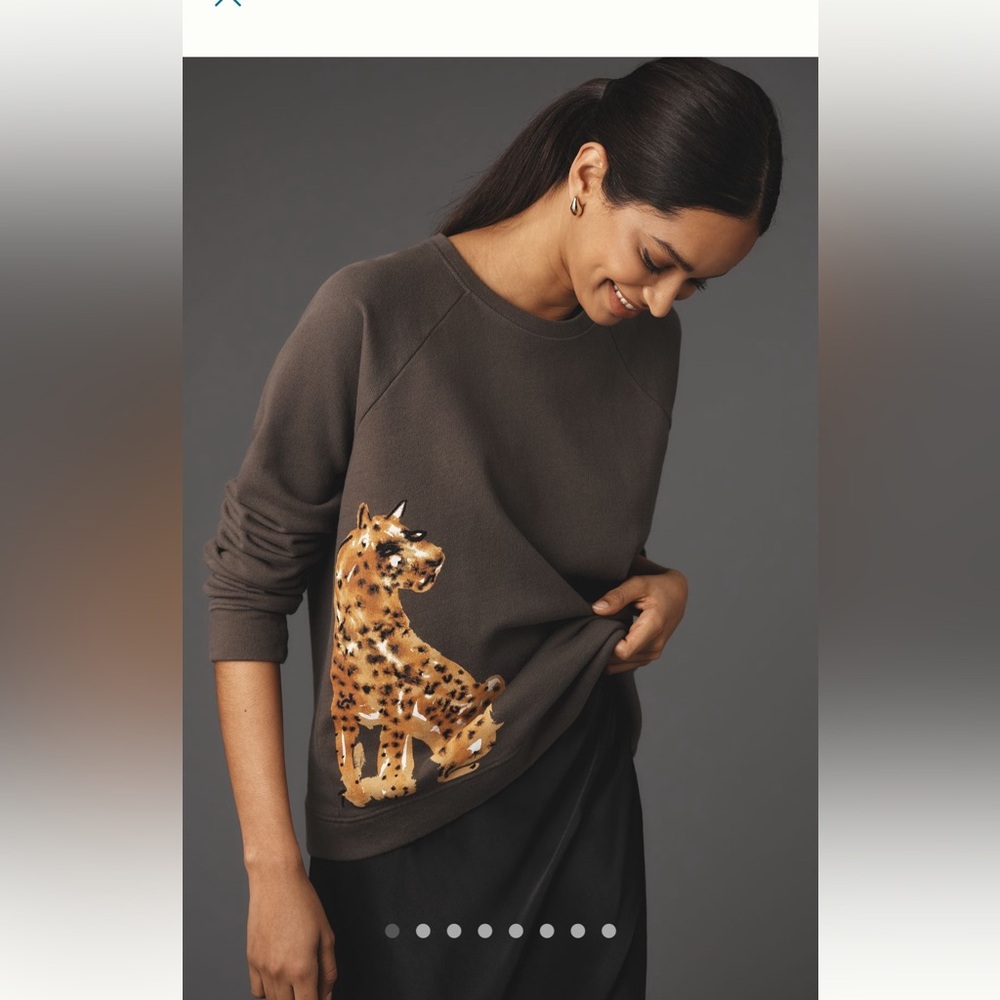 Anthropologie Leopard Print Dark Gray Sweatshirt, x small